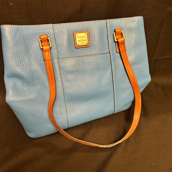 Dooney & Bourke Handbags - Dooney & Bourke Sky Blue Shoulder Bag with Tan Straps